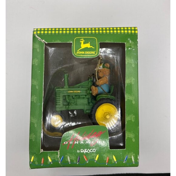 John Deere Holiday Ornament By Enesco Green Tractor With Bear Figurine In Origin - Picture 2 of 3